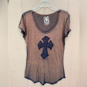 Womens Velvet Stone distressed top.